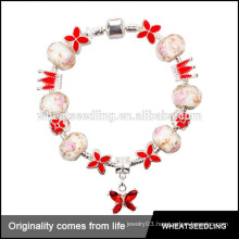 2015 Latest design High Quality diamond red Flower charm bracelet